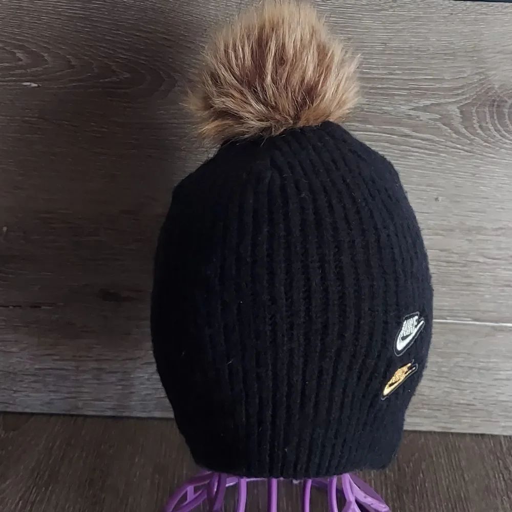Nike Faux-Fur Pom Pom Knit Beanie - Black